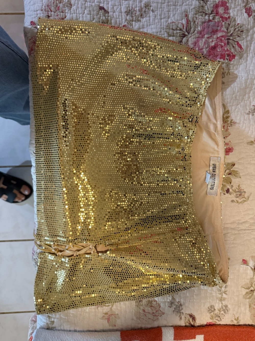 Urban Outfitters Gold Sequin Mini Skirt with Front Tie Detail
